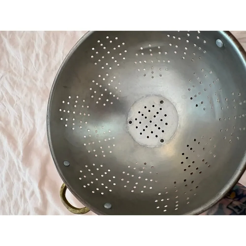 Antique Copper Colander Brass Footed Strainer Cottagecore Rustic Farmhouse